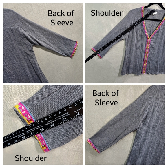 THML Wmn Med Aztec Tribal Embroidery VNeck Pullover Boho Hippie Woven Tunic Top - Picture 8 of 10